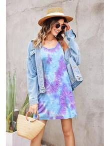 Women's Racerback Sleeveless Nightgown, Sleepwear - Blue Tie Dye - View 4