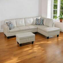 Bright Light Grey Leather Sectional Couch For Living Room/Dinning Room Set,Sectional Sofa L Shape Couch With Storage Ottoman/Facing Right Chaise - Bright Light Grey - View 11