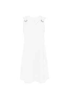 Vestido sin mangas de cuello en V con botones de metal sólido, elegante y sencillo, de estilo europeo y americano para mujeres