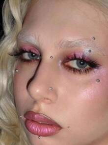 1650/1320/825/495/330/165件 3-6毫米镀银亚克力 Y2K 性感身体首饰贴纸 + 镊子，假鼻环耳钉贴纸，假眉环和唇环非穿孔身体首饰，适合派对和音乐节的面部宝石 - 銀色 - 查看 5