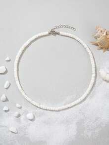 简约夏日沙滩串珠项链，采用清爽的椰子珠制成，是夏威夷茂宜岛度假、休闲冲浪装扮的完美搭配。（关键词：男士项链、男士链子、男士足球配饰、男士银链、男士不锈钢链、男士配饰、不锈钢链、牛仔项链） - 白色 - 查看 6