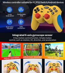 Controlador inalámbrico compatible con , Mando de juego compatible con Switch Pro, PS3, PC, Android que admite eje giroscópico, doble vibración, turbo y control de movimiento - Amarillo - Ver 6