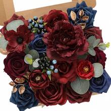 Artificial Pink Flowers, Silk Dusty Pink Fake Flowers For DIY Wedding Bridal Bouquet, Wedding Cake Flowers For Table Centerpieces Birthday Party Baby Shower Home Decoration - 勃根地海軍藍 - 查看 1