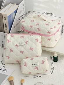 1 件/套 可爱粉色蝴蝶结图案化妆包 少女旅行化妆包 绗缝设计 儿童洗漱包 拉链柔软面料化妆包套装 大容量化妆包 带手柄 时尚手拿包 迷你八角包 文具收纳包 适用于家庭、宿舍和旅行 化妆刷包 可爱的旅行配件 化妆工具容器 女孩配饰包 大学度假巡航 暑假必备品