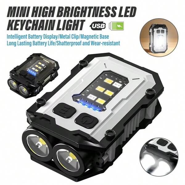 1 pieza Luz de llavero LED brillante multifuncional, luz de sujeción para cabeza/gorra para exteriores, lámpara recargable para inspección de trabajo