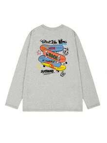Women's Cotton Skateboard English Print Thin Long Sleeve T-Shirt, Fashionable & Versatile, Autumn/Winter