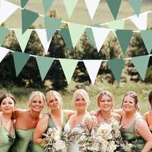 1/2/3 套鼠尾草绿色和白色彩旗横幅，配有三角形三角旗和花环，适用于圣诞节、生日、毕业派对、订婚、婚礼、夏季、家居、花园和夏季高尔夫派对装饰、圣诞节