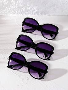 1 Par de gafas de moda de mujer con marco redondo retro y grande, estilo minimalista moderno, adecuado para uso al aire libre, viajes, fiestas, vacaciones en la playa, accesorios de playa, atuendos básicos de mujer para otoño/invierno, regalo casual de negocios para vacaciones de verano en la playa, al aire libre, viajes. - Multicolor - Ver 1