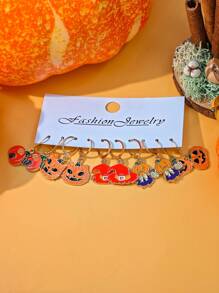 10 Stücke/50 Stücke neue Lustige Halloween Ohrringe, Gothic Schädel, Geistgesicht, schwarze Katze, Kürbis, Fledermaus Ohrhänger Schmuckset aus Zinklegierung für Frauen