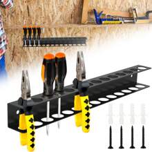 Estantería de herramientas de pared, soporte de pinzas de tigre y clips para destornilladores, estantería colgante multifuncional para herramientas, diseño de colocación ordenada con agujeros, material de metal negro, fijación a la pared ahorra espacio, solución de almacenamiento de herramientas para el hogar/garaje industrial, organizador práctico para mujer, esencial para viajes, regreso a la escuela, dormitorio