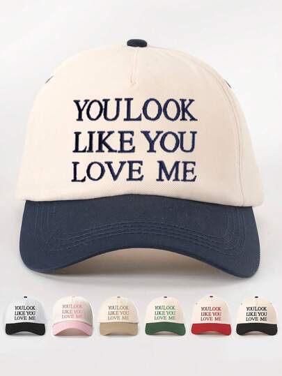 1pc Embroidered "YOULOOK LIKEYOU" Contrast Color Baseball Cap, Adjustable Sun Protection Casual Hat Suitable For Spring/Autumn Travel, Fashion Versatile Sun Visor, Y2K Style Cap For Young Adults