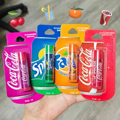 LIP SMACKER Set de 4 bálsamos labiales de Coca-Cola, sabores a cereza, naranja y cola, con hidratación duradera, tinte natural brillante, apto para todo tipo de piel, sin alcohol, bálsamo labial de otoño/invierno, regalo de fiesta, regalo de Navidad LIPSMACKER