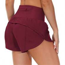 Womens High Waisted Running Shorts Quick Dry Athletic Workout Shorts With Mesh Liner Zipper Pockets - Burgundy - View 1