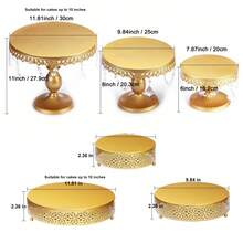 Gold Cake Stand Set Of 6 With Crystal Pendants – Perfect For Weddings, Birthdays, Baby Showers, And Outdoor Events Like Picnics & Camping Parties - 金色 - 查看 2