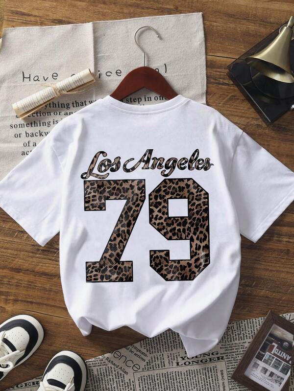 1pc Tween Girls Leopard Print Short Sleeve T-Shirt, Comfortable And Fashionable Summer Top For Young Students
