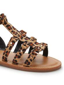 Women's Flat Gladiator Sandals With Buckle Strap And Studded Multi-Strap Design For Comfortable Summer Outfits - Imprimé Leopard - View 2