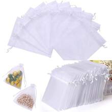 50/100个白色欧根纱礼品袋、餐具糖果袋、婚礼必需品礼品袋、万圣节和圣诞节家居用品包装袋