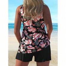 Summer Floral Two-Piece Swimsuit – Soft Tank Top & Shorts Combo - Flower Multi - View 2