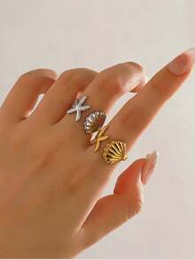 1 Buah atau 2 Buah/Set Cincin Ekor Putri Duyung dan Kerang untuk Wanita, Cincin Janji Laut Terbuka dan Dapat Disesuaikan, Perhiasan Pernikahan Musim Panas Bertema Laut - 1 - View 7