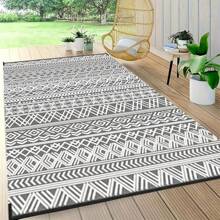 Outdoor Rug,Patio Rug,Reversible Portable Outdoor Plastic Straw Rug,Camping Rugs For Outside RV,Large Waterproof Area Rugs For Patio,Deck,Picnic,Porch,Balcony(6'x 9',White&Gray)