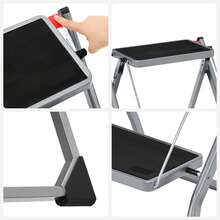 SONGMICS 2 Step Ladder Folding Step Stool 20 Cm Width Non-Slip Rubber With Handle 150 Kg Load Steel Grey And Black - Grey - View 9