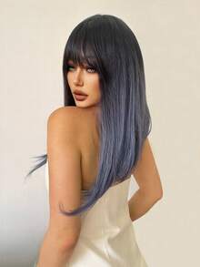 Perucă sintetică, rezistentă la căldură, cu breton, tunsoare prințesă, culoare vin auriu, 24 de inci, complet țesută la mașină, naturală, realistă, pentru zi cu zi, 1 bucată