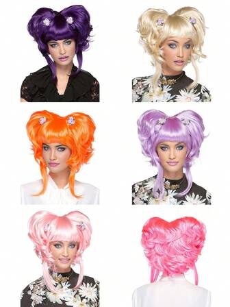 Pelucas de fiesta, pelucas únicas con forma de corazón, peluca sintética de cosplay de reina con forma de corazón