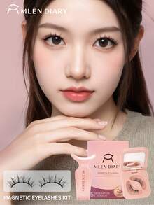 Mlen Diary 磁性睫毛套装，9-11mm 可重复使用假睫毛，无需眼线，升级版 3D 双磁性睫毛，便携式无胶睫毛簇，适合轻盈自然妆容（韩版）