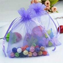 100pcs Transparent Organza Gift Bags, Random Colors, Specially Suitable For Wedding, Party And Valentine's Day, With Drawstring