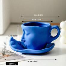 1 套 Ins 风格陶瓷咖啡杯碟（小容量 95 毫升）抽象艺术设计创意个性化脸形浓缩咖啡茶杯，适合日常使用学校用品返校 - 彩色 - 查看 14