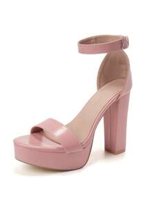 时尚防水厚底绑带凉鞋，性感露趾优雅高跟鞋，粗跟设计 - 粉色 - 查看 4