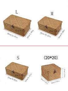 1 件带盖海草编织储物篮,个性化礼品盒,适用于家庭展示、浴室、厨房、零食储存、珠宝收藏、新年礼品包装、卧室、客厅、家庭桌面化妆品储存和杂物储物篮,现代波西米亚风绳状植物吊架,木藤几何篮子,天然混合金属框架装饰,适合沿海花园装饰,适合返校 - 黃色 - 查看 5