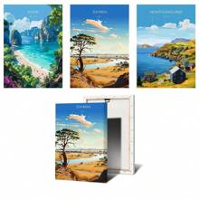 1 peça/3 peças Pôsteres de arte de parede Moldura opcional Viagem moderna Paisagem de viagem Pôsteres de cidade Ilhas da Costa Azul Dias ensolarados Belas paisagens Pintura em tela Arte de parede Adequado para decoração de quarto e casa