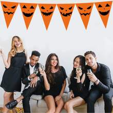 1pc Orange Halloween Party Decorations Pumpkin Triangle Flag Bunting Garland Streamers For Halloween Trick Or Treat Birthday Wedding Home Outdoor Party Supplies
