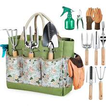 Gardening Tools 9-Piece Heavy Duty Gardening Hand Tools With Fashion And Durable Garden Tools Organizer Handbag, Ideal Gardening Gifts For Women,Rust-Proof Garden Tool Set - Silver - View 2
