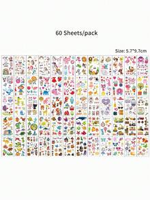 60pcs Temporary Fake Tattoo Stickers, Avocado Ocean Mermaid Shark Princess Various Cute Cartoon Patterns Tattoo Stickers Perfect For Daily Party Body Decoration, Party Accessory Supplies - Multicolor - View 8