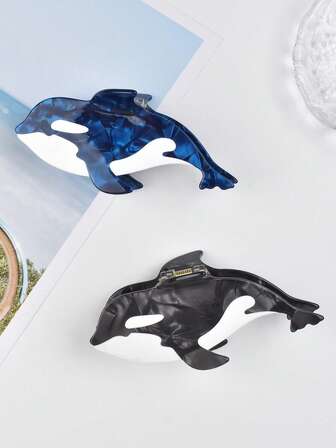 1 件女式可爱卡通创意设计逆戟鲸，鲸鱼大发爪，醋酸纤维发夹，防滑坚固时尚头饰，发髻制作器，适合节日、派对、日常使用和礼物，爪夹秋冬发夹发饰女士度假装女士