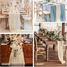 3/12pcs Bohemian Tablecloths, Cheesecloth Table Runners, Romantic Long Table Runners For Weddings, Baby Showers, Holiday Party Decorations, Rustic Gauze Tablecloths For Weddings, Baby Showers, Birthday Party Table Decorations, Reception Table Decorations - 彩色 - 查看 9