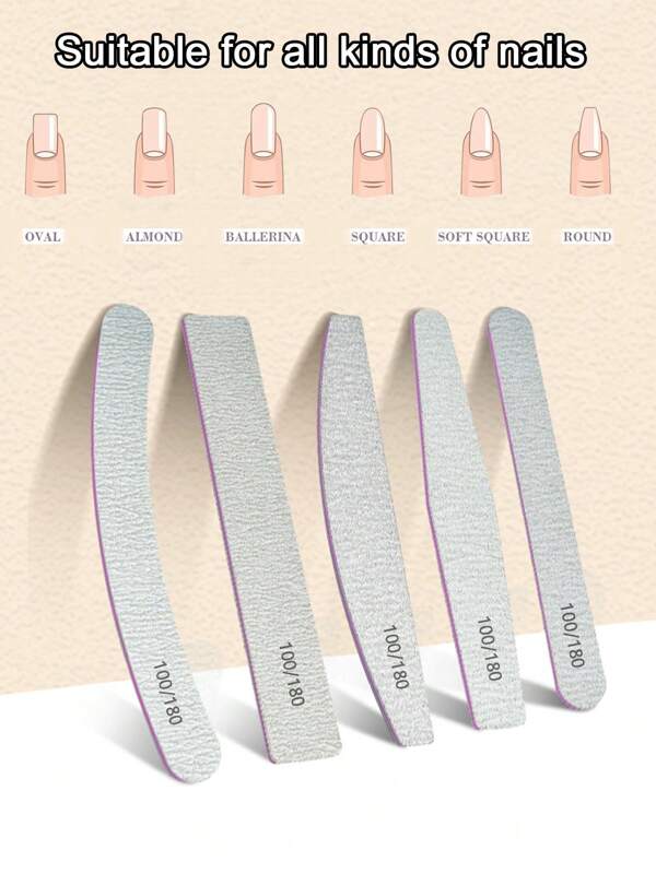 Nail File, 100/180 Grit Professional Emery Boards Nail File Pack, Reusable Nail File For Acrylic Nails And Natural Nails.
