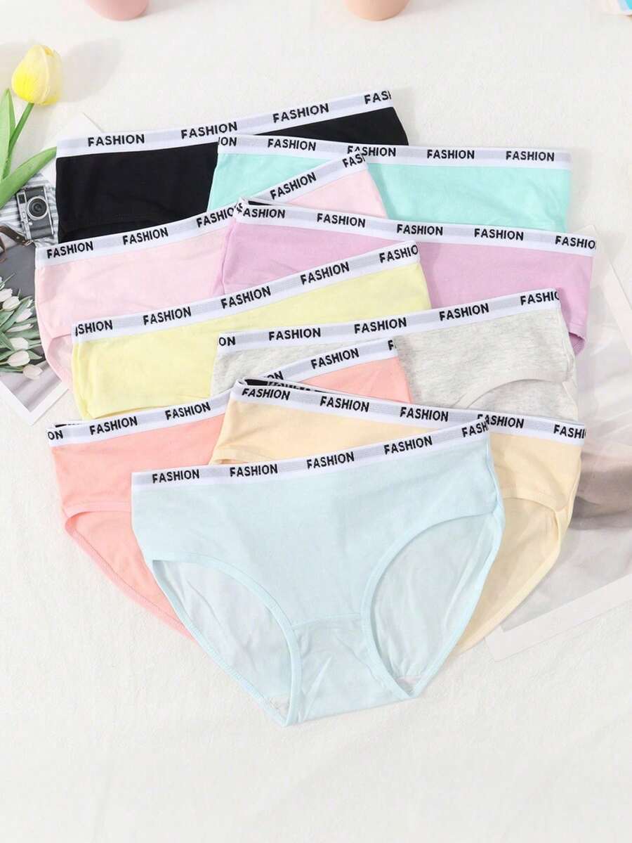 9pcs/Set Girls' Underwear Set, Classic & Playful | Fashionable Waistband | Casual Daily Style | Girls' Clothing - Multicolor - View 1
