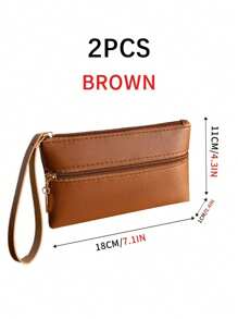1pc PU Material Multifunctional Simple Large Capacity Ladies Handheld Coin Purse Double Pull Ladies Clutch Bag Is Suitable For Ladies To Use When Going Out, Perfectly Matching With Prom Accessories
