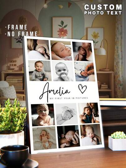 1pc Custom Photo Text Canvas Print Canvas Poster, Custom Name, Custom Text, Personalized Gift, New Baby Gift, Gift For Baby Girl, Gift For Baby Boy, New Parent Gift, Keepsake, Canvas Prints With Your Name On Custom Wall Art For Bedroom, Living Room, Wedding, Baby, Pet, Family, Love, Couple, Friend, Picture, Photo, Framed Wall Art,Christmas Gift,Best Friend,Family Gift,Birthday Gifts,Gift For Family/Friend Back To School