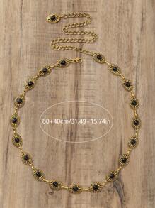 Cadena de cintura retro europea y americana de estilo bohemio para mujer, con flores grabadas en aleación de zinc chapada en oro antiguo y turquesa, adecuada para combinar con atuendos y usar en vacaciones