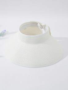 1 件女士糖果色蝴蝶结宽边可折叠太阳帽，时尚适合海滩旅行户外骑行，适合夏季 - 白色 - 查看 14