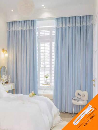 Cortinas blackout para quarto, estilo princesa, cor azul, decoração francesa de sonho, camada dupla