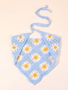 1pc/2pcs Girls Daisy Headband, Triangular Scarf Headband, Elegant Crochet Hair Accessories For Teens - Blue - View 5