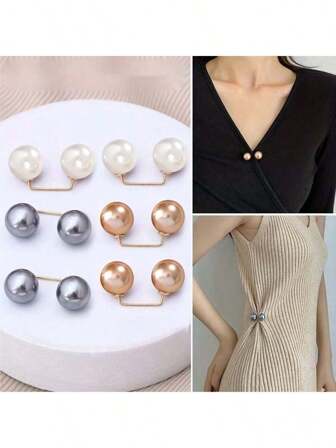 6 piezas de sujetadores anti-fallos de armario, broche de perlas para clips de cuello, cinturón de vestido y falda, ajustador de cuello de camisa, clips de cintura estilizados, accesorio de moda, regalo para vacaciones y fiestas