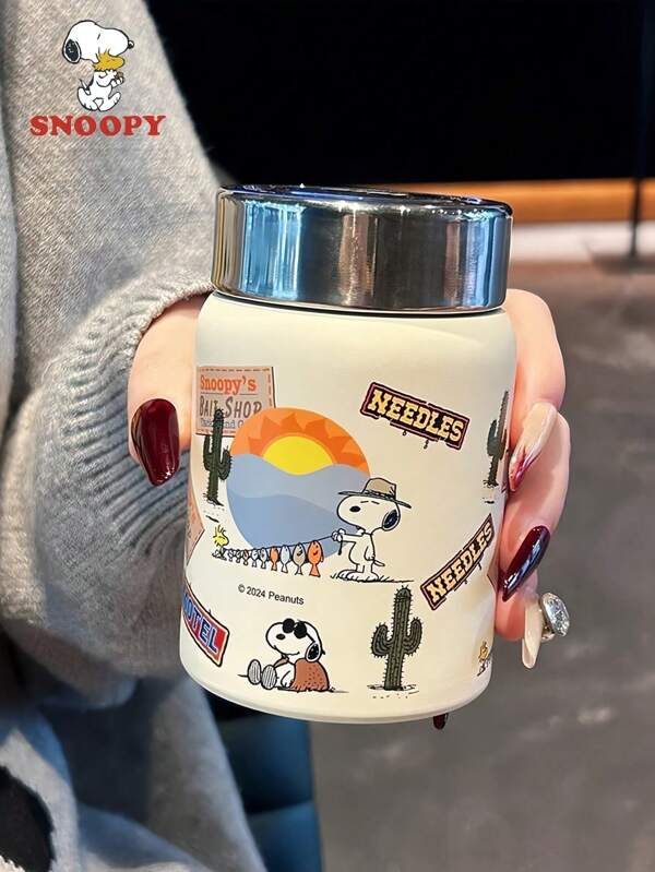 SNOOPY 1 pieza Taza de acero inoxidable de SNOOPY, Botella de agua portátil y compacta, diseño simple y de moda, ideal para uso al aire libre y en el coche