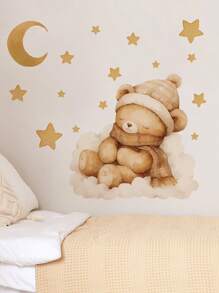 1 pièce Autocollant mural en PVC, Autocollant mural imperméable à l'impression d'ours de bande dessinée pour la décoration de la maison, autocollants, autocollant mural, décalcomanie vinyle pour les décorations de la maison, éléments de décoration de printemps pour rafraîchir votre maison, autocollants de décoration de fête, cadeaux d'anniversaire, de remise de diplôme