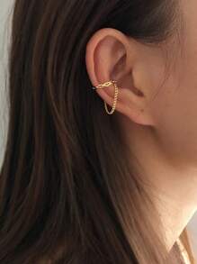 1pc French Retro Image Chain Tassel Ear Bone Clip For Women, Simple Temperament, Versatile Without Ear Hole Earrings